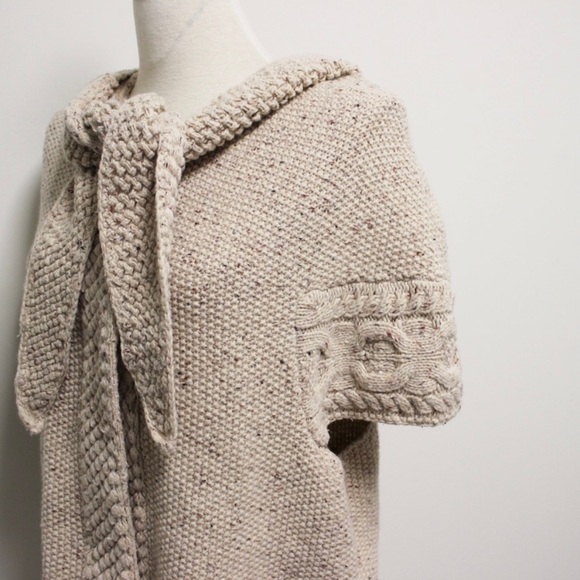 Far Away From Close Oatmeal Beige Knit Hooded Short Sleeve Snap Button Cardigan - Picture 3 of 9
